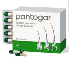 Pantogar front packaging showing original box and capsules, supports daily hair care