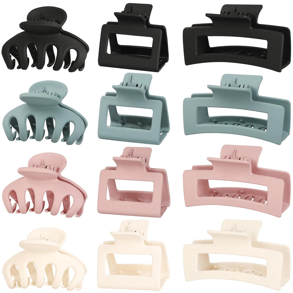 PAOFUPOS front packaging showing 12 matte hair claw clips and gift box benefit convenience