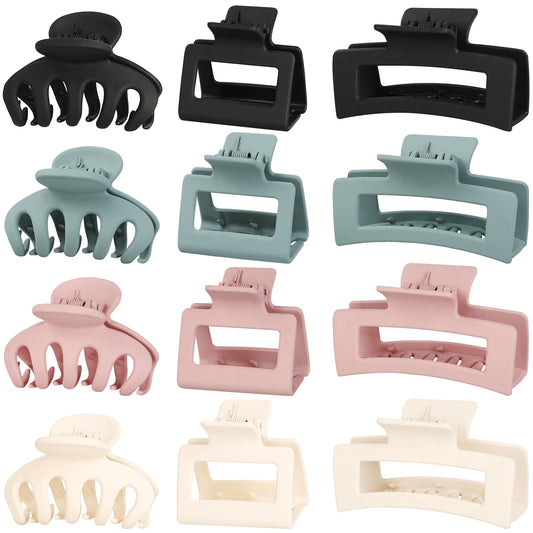 PAOFUPOS front packaging showing 12 matte hair claw clips and gift box benefit convenience