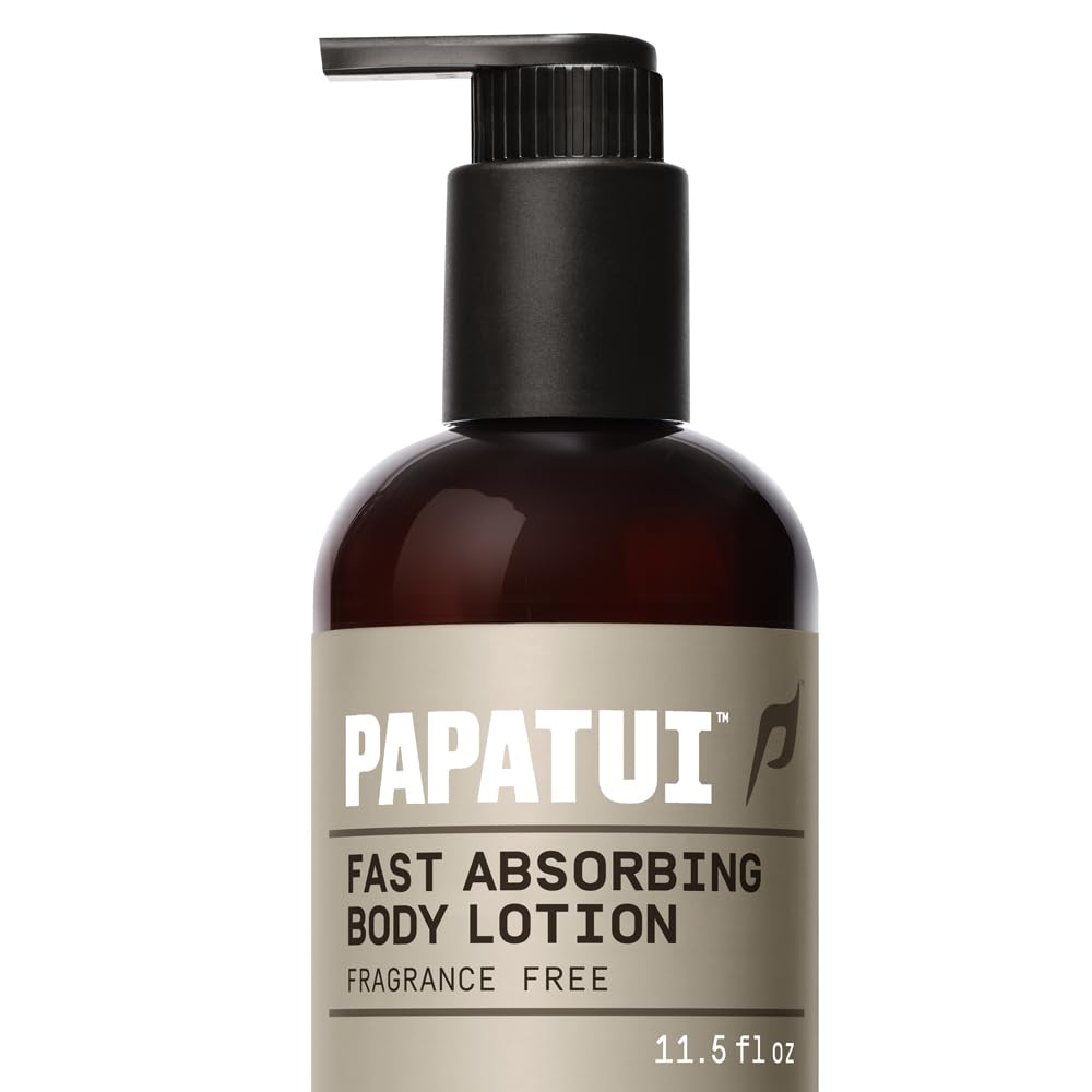 PAPATUI front bottle shows unscented lotion and fast-absorbing benefit
