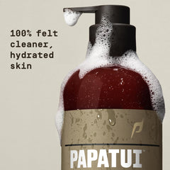 PAPATUI in-shower use with hand showing easy lather and hydration