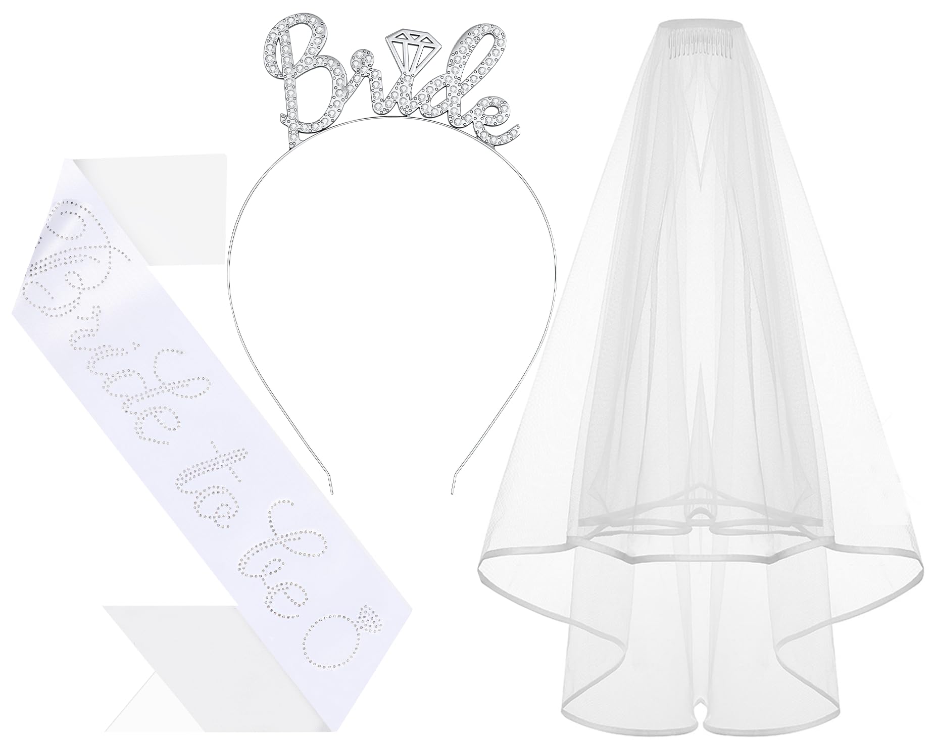 Papoopy front view of headband sash and veil showing coordinated bridal set and cohesive look