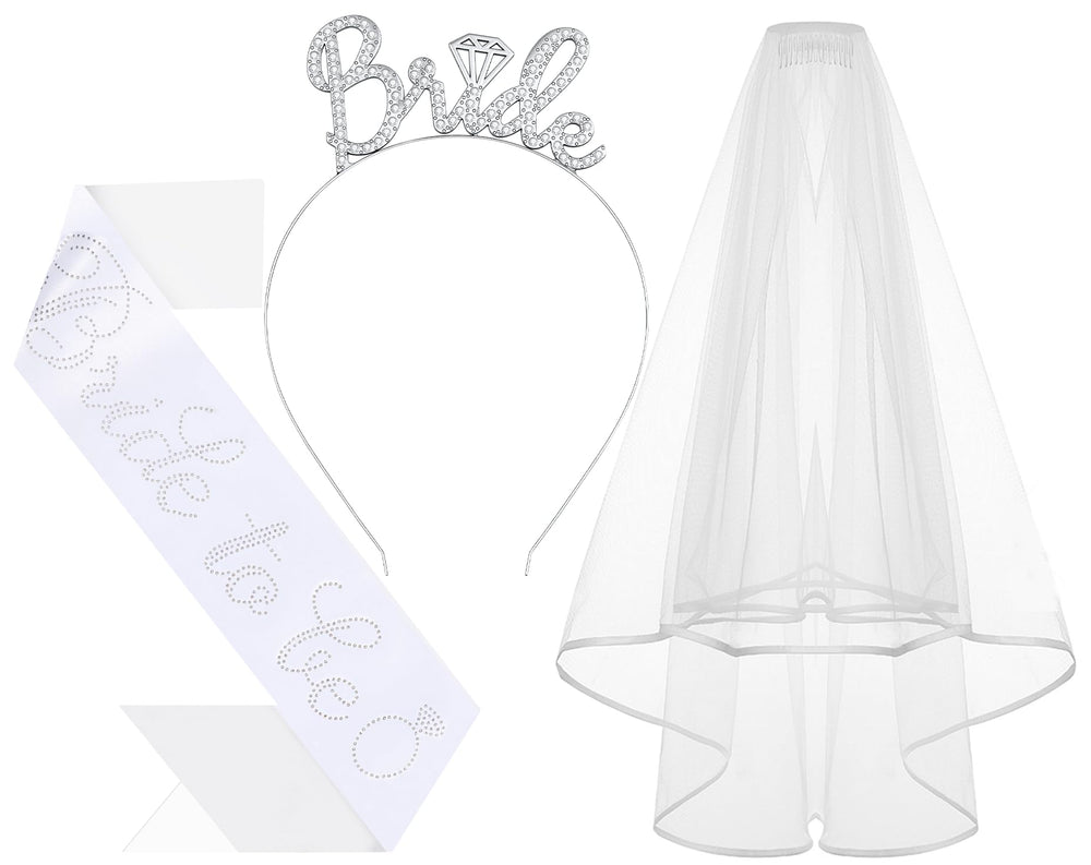 Papoopy front view of headband sash and veil showing coordinated bridal set and cohesive look
