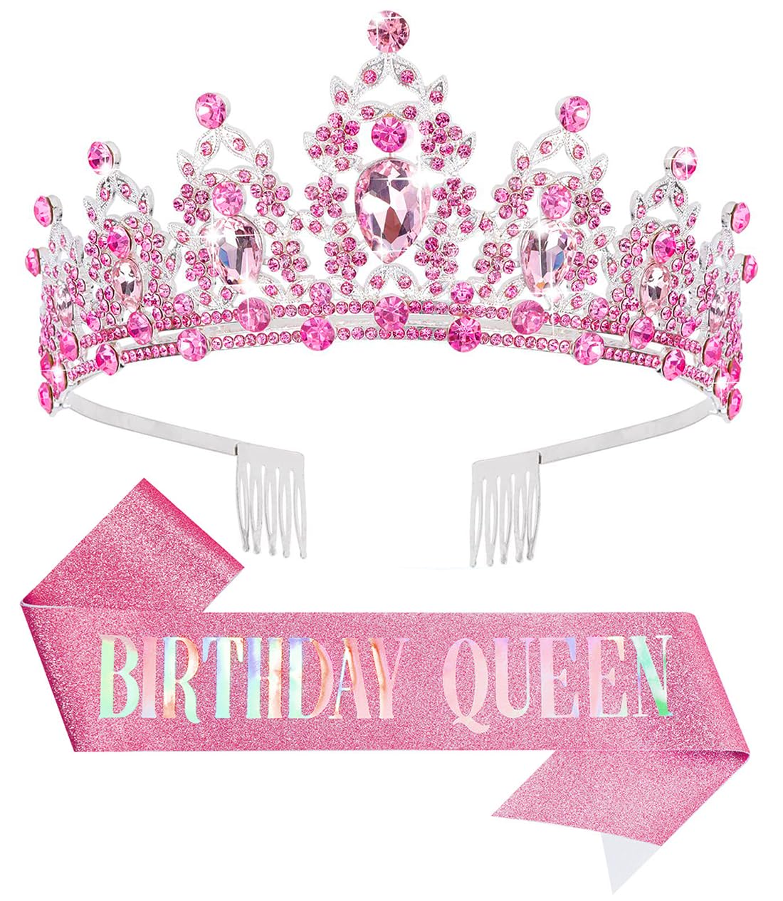 Papoopy tiara and sash front view showing coordinated design and celebration-ready look