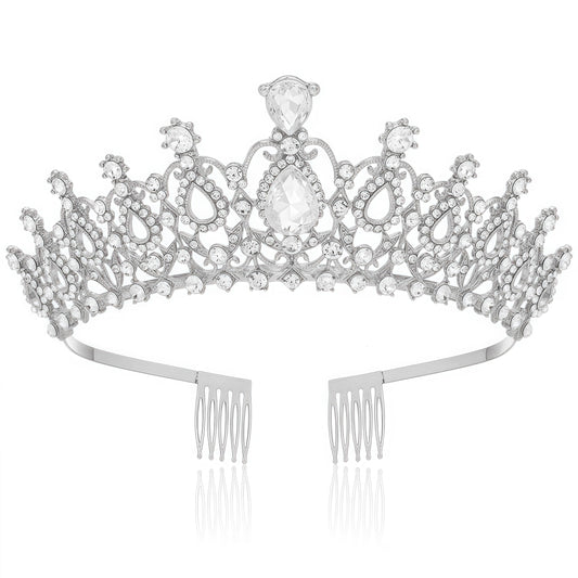 Papoopy silver tiara front view showing elegant filigree and shine for polished looks