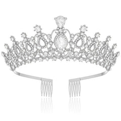 Papoopy silver tiara front view showing elegant filigree and shine for polished looks