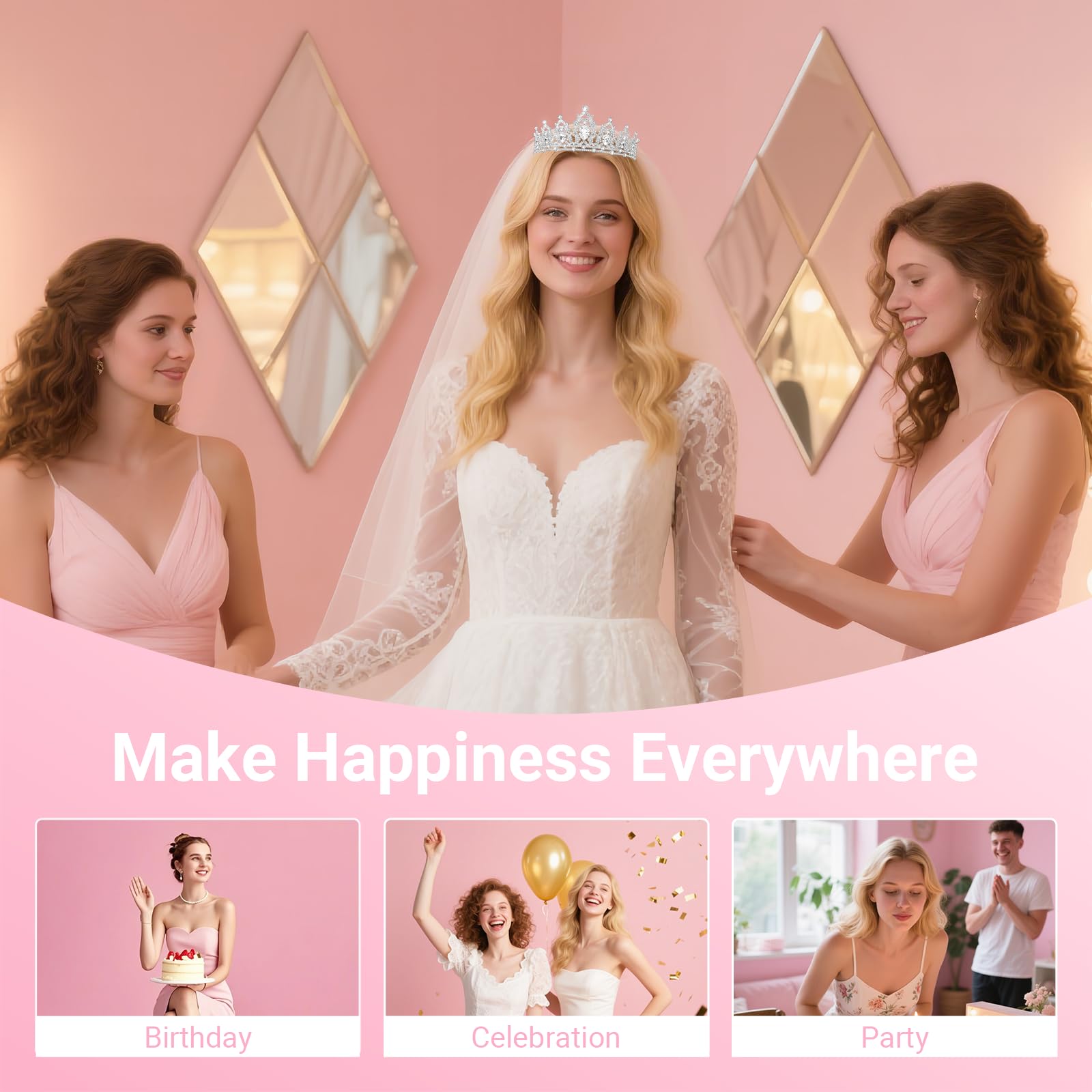 Papoopy tiara styled with wedding dress creating a polished bridal look