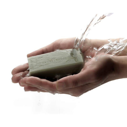 Papoutsanis bar close-up texture detail, shows smooth surface and gentle lathering potential