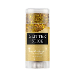 PAQIMAN gold glitter stick front packaging showing product label and cap, travel-ready shine