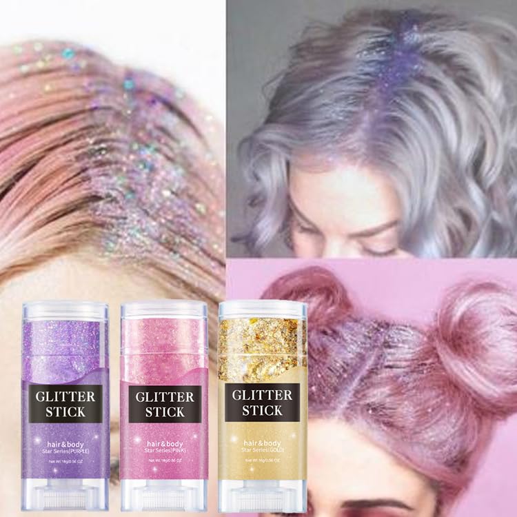 PAQIMAN gold glitter used as hair highlight for luminous, camera-ready strands
