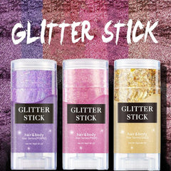 PAQIMAN glitter stick applied to festival face delivering long-lasting reflective sparkle