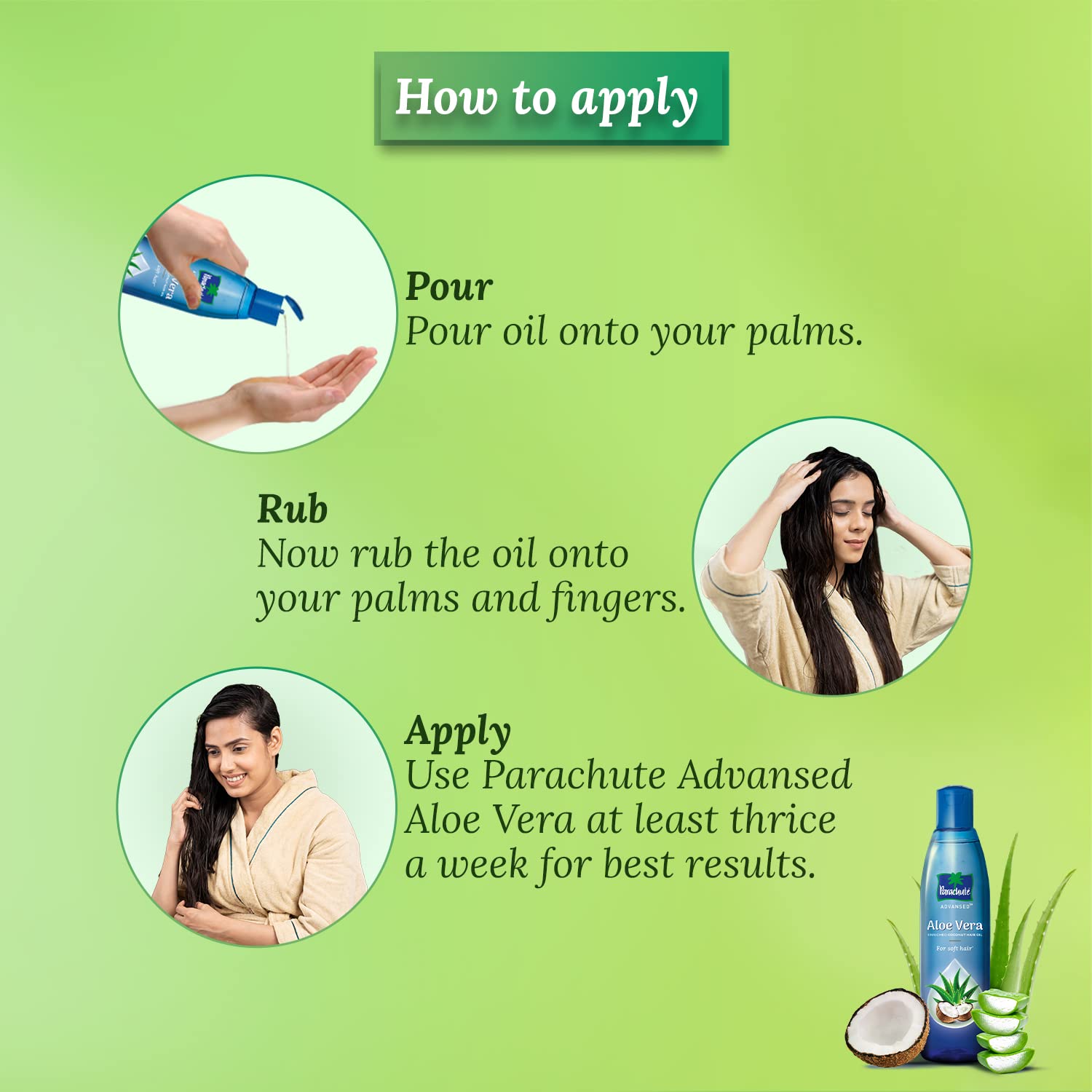 Hands applying Parachute Advansed oil demonstrating controlled application benefit