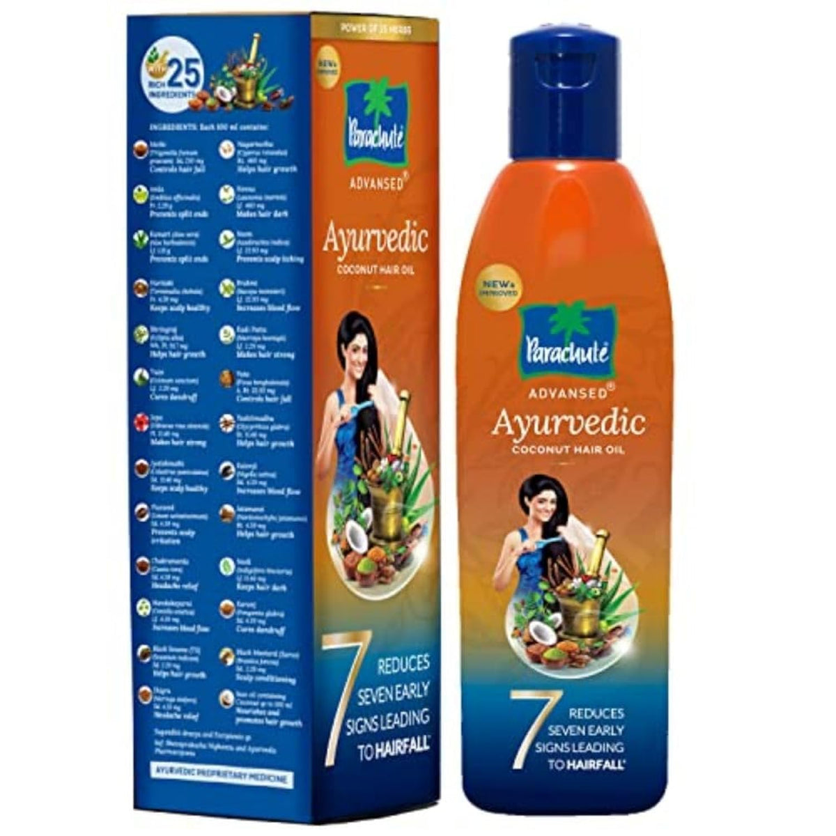 Parachute Advansed front packaging showing 300ml bottle and label benefits