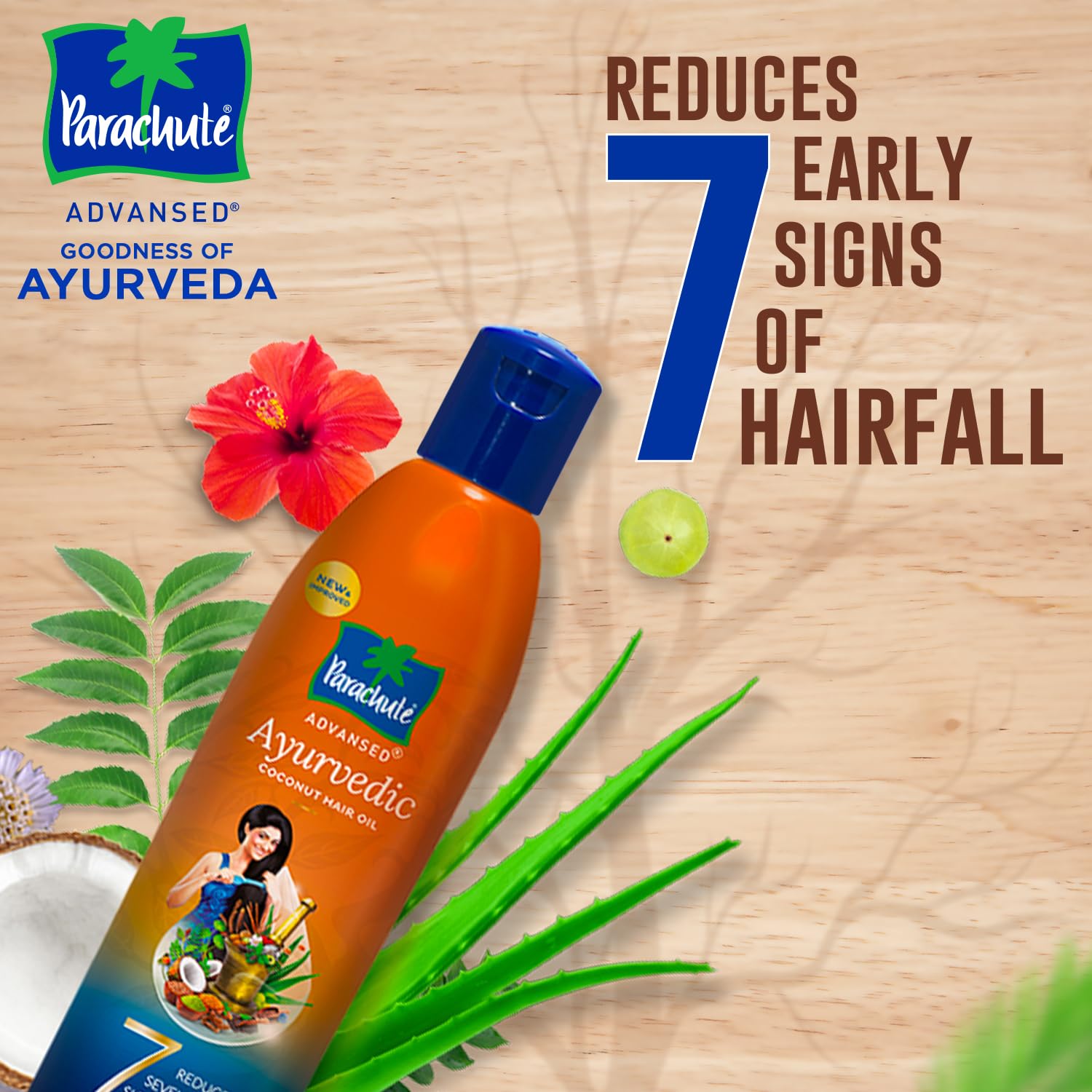 Parachute Advansed tulsi and amla ingredient close-up highlighting natural potency