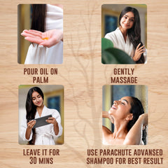 Parachute Advansed label close-up showing 25 ingredients and usage guidance