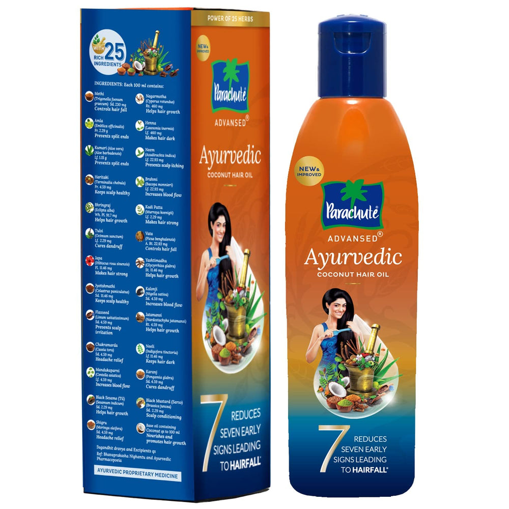 Parachute Advansed on bathroom shelf styled for daily routine appeal and trust
