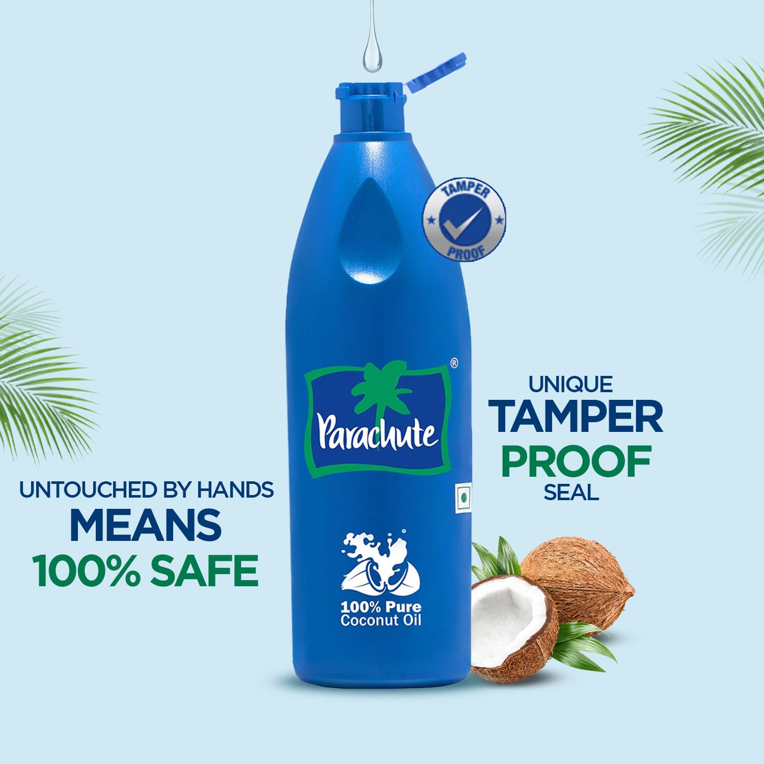 Parachute jar label detail highlighting non-refined and no additives benefit