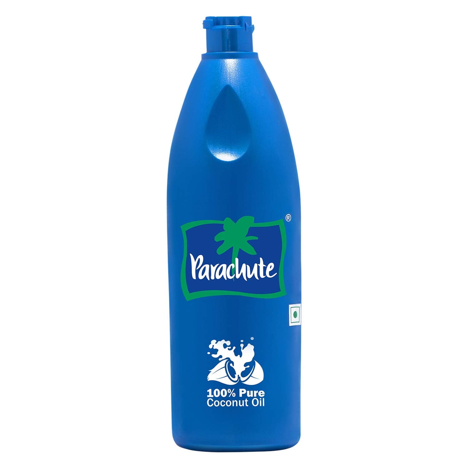 Parachute jar front packaging showing pure unrefined coconut oil benefit: trusted purity