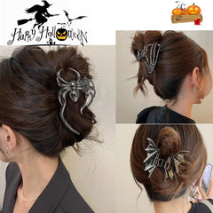 Parcce clips styled with a Halloween outfit, bold statement accessory