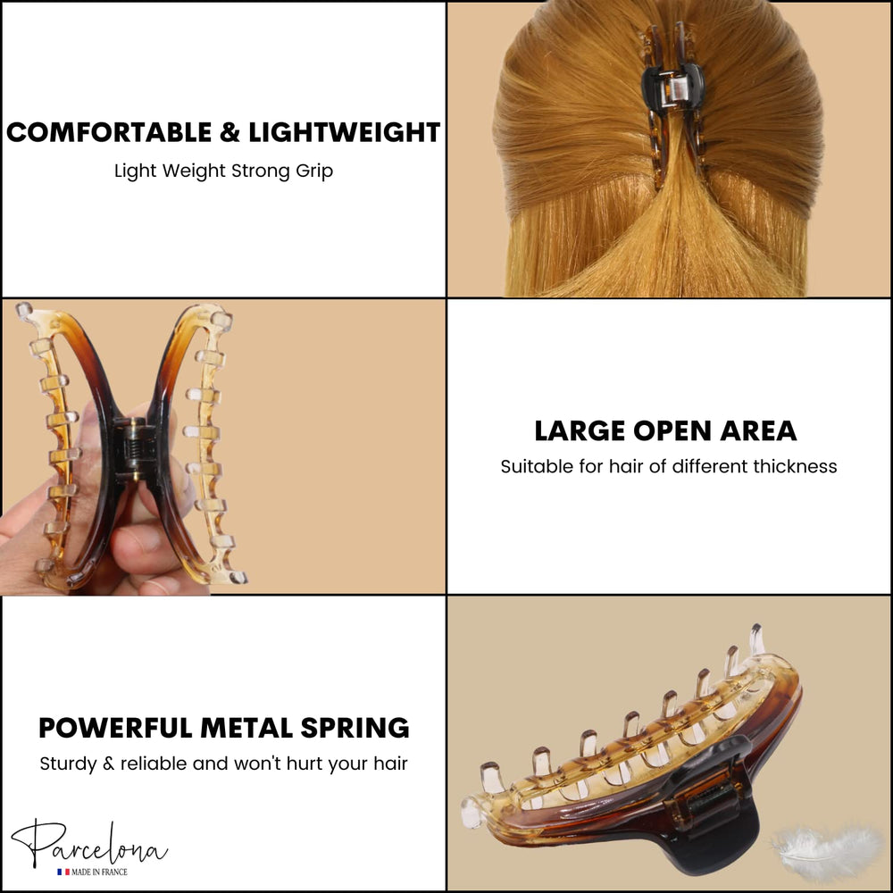 Parcelona worn in half-up hairstyle showing gentle secure hold