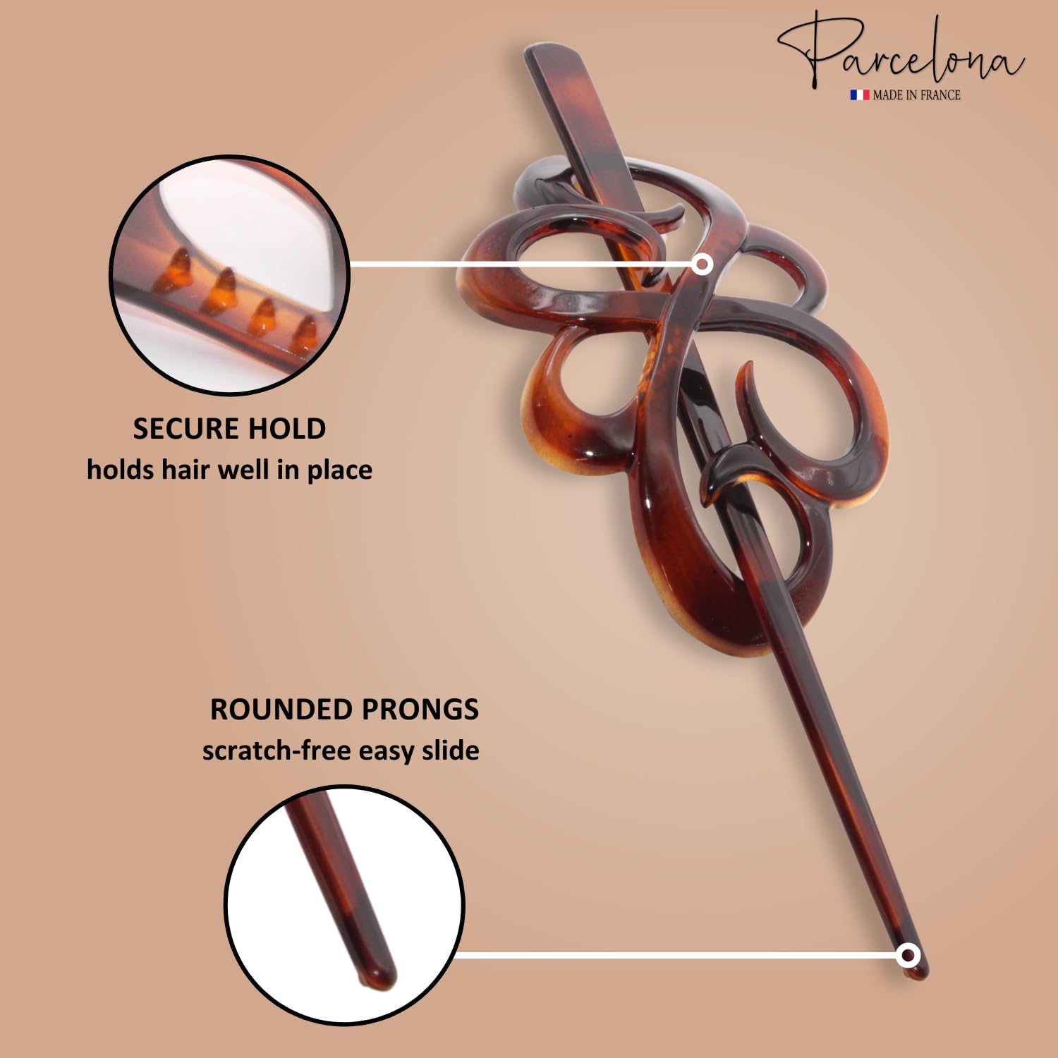 Parcelona side profile on model demonstrating neat bun and polished look
