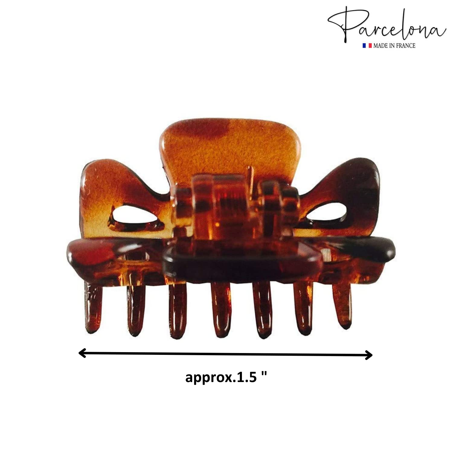Parcelona beside a hand for size comparison, shows compact 1.5 inch scale benefit