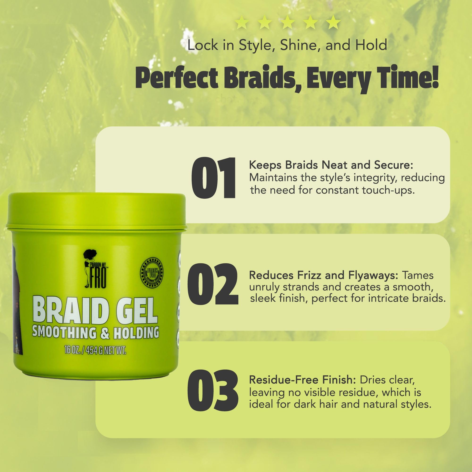 Pardon My Fro applied on braids to add grip and long-lasting hold