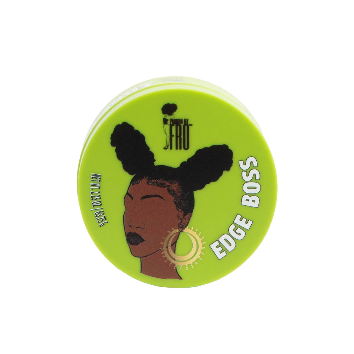 Pardon My Fro jar front view showing label and compact size benefit