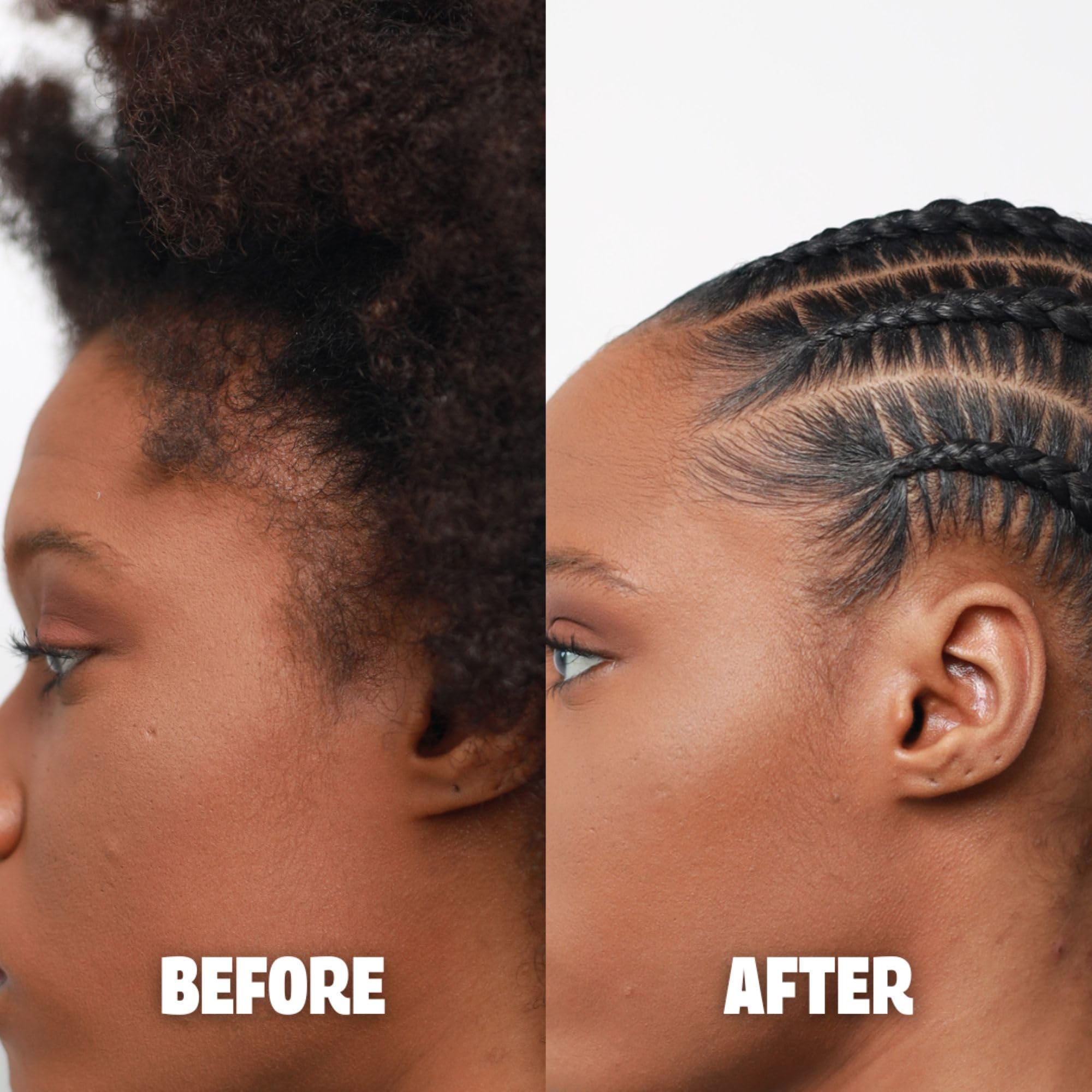 Pardon My Fro used on braids demonstrating long-lasting edge hold