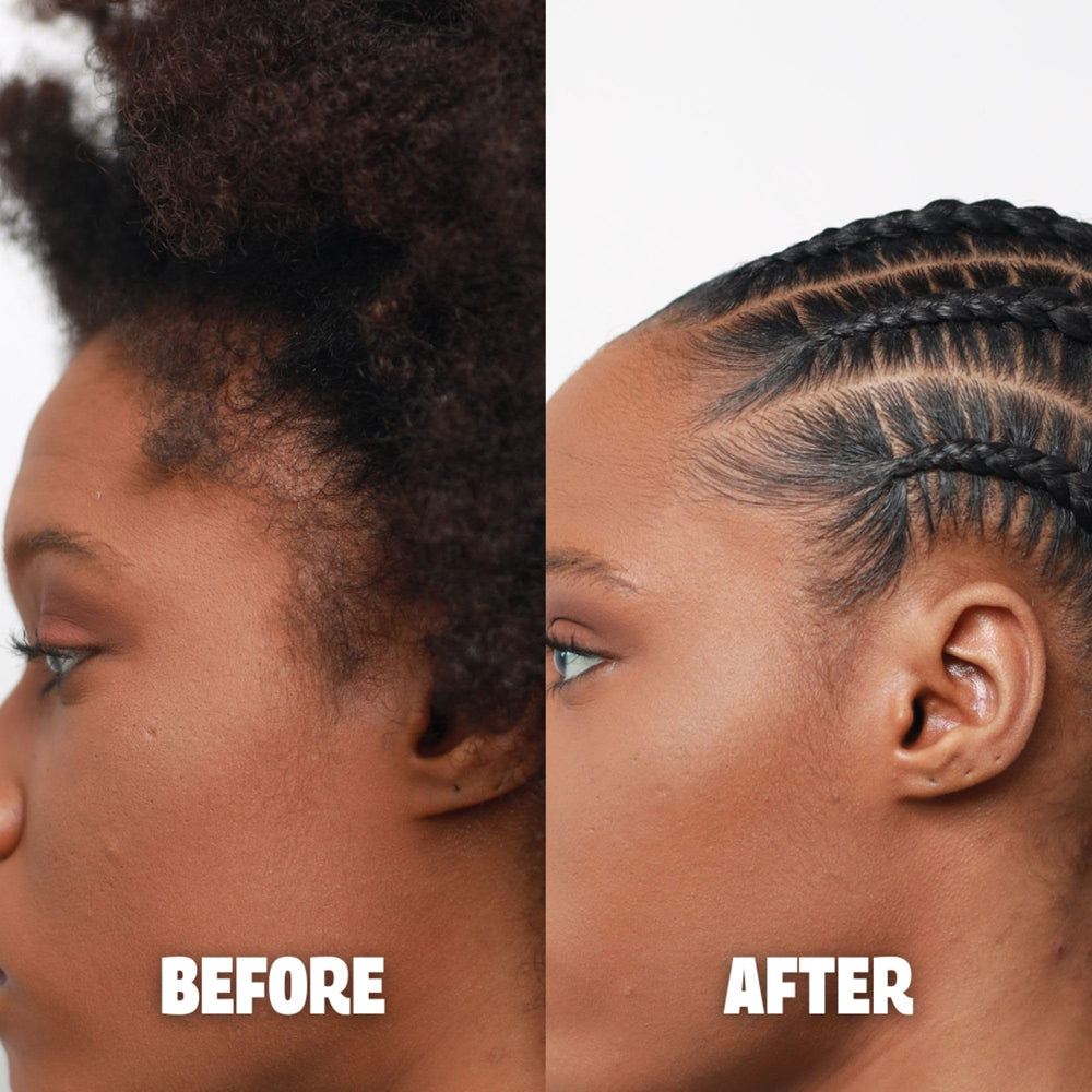 Pardon My Fro used on braids demonstrating long-lasting edge hold