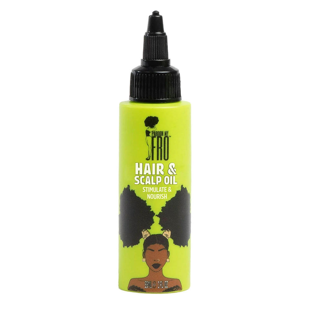 Pardon My Fro front bottle showing label and 2 fl oz size benefit: clarity