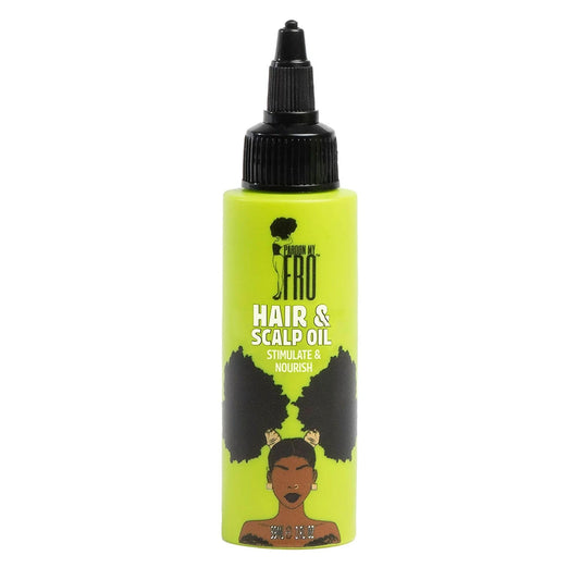 Pardon My Fro front bottle showing label and 2 fl oz size benefit: clarity
