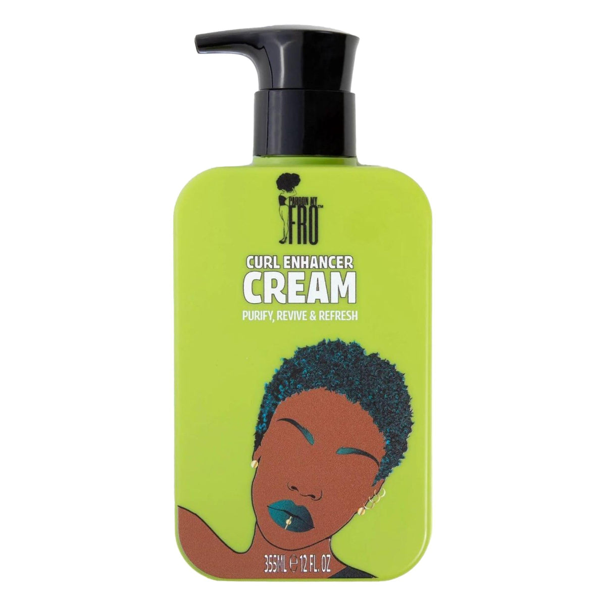 Pardon My Fro front jar showing product and 12 fl oz size, highlights portability