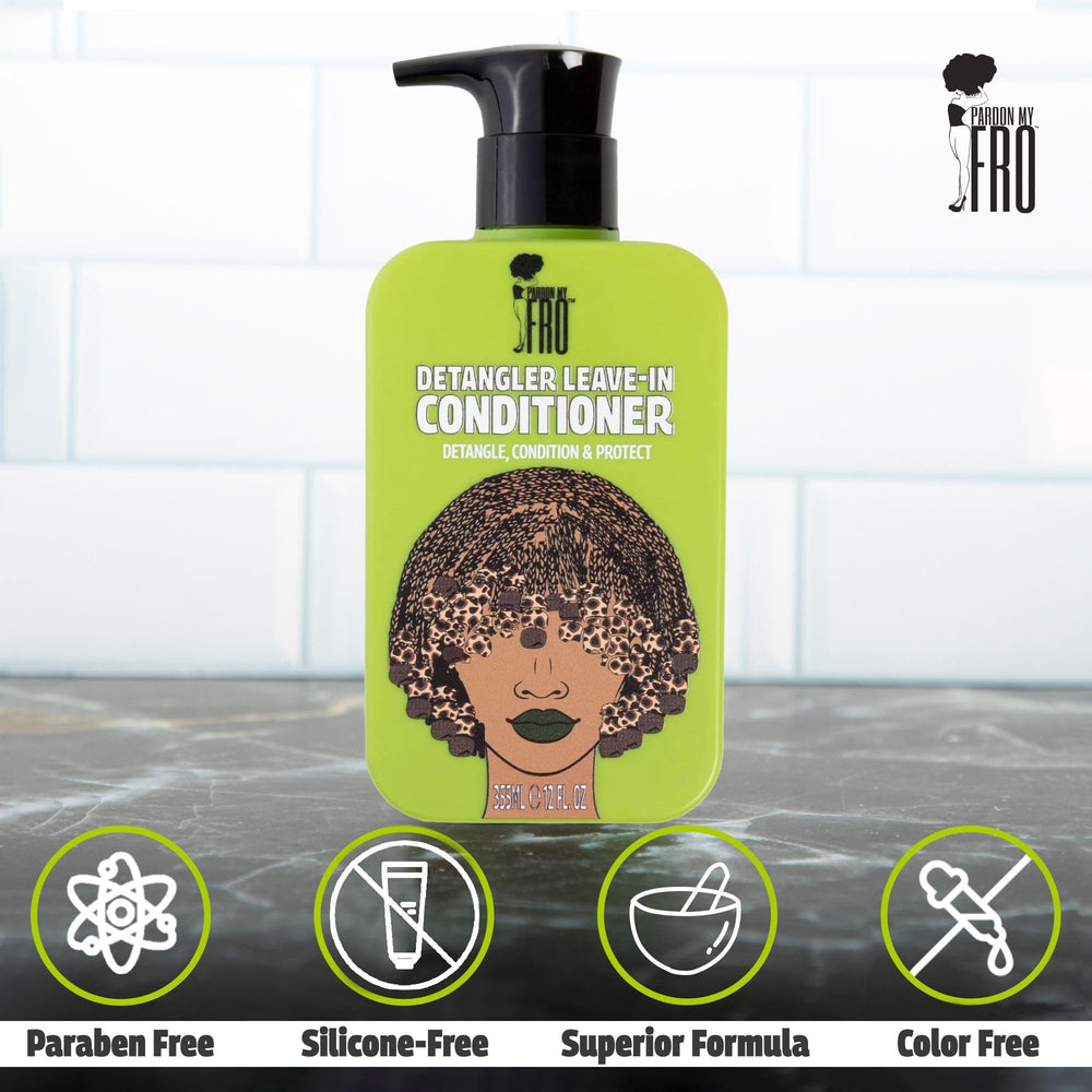 Pardon My Fro next to a ruler showing 12 fl oz size for scale and travel consideration