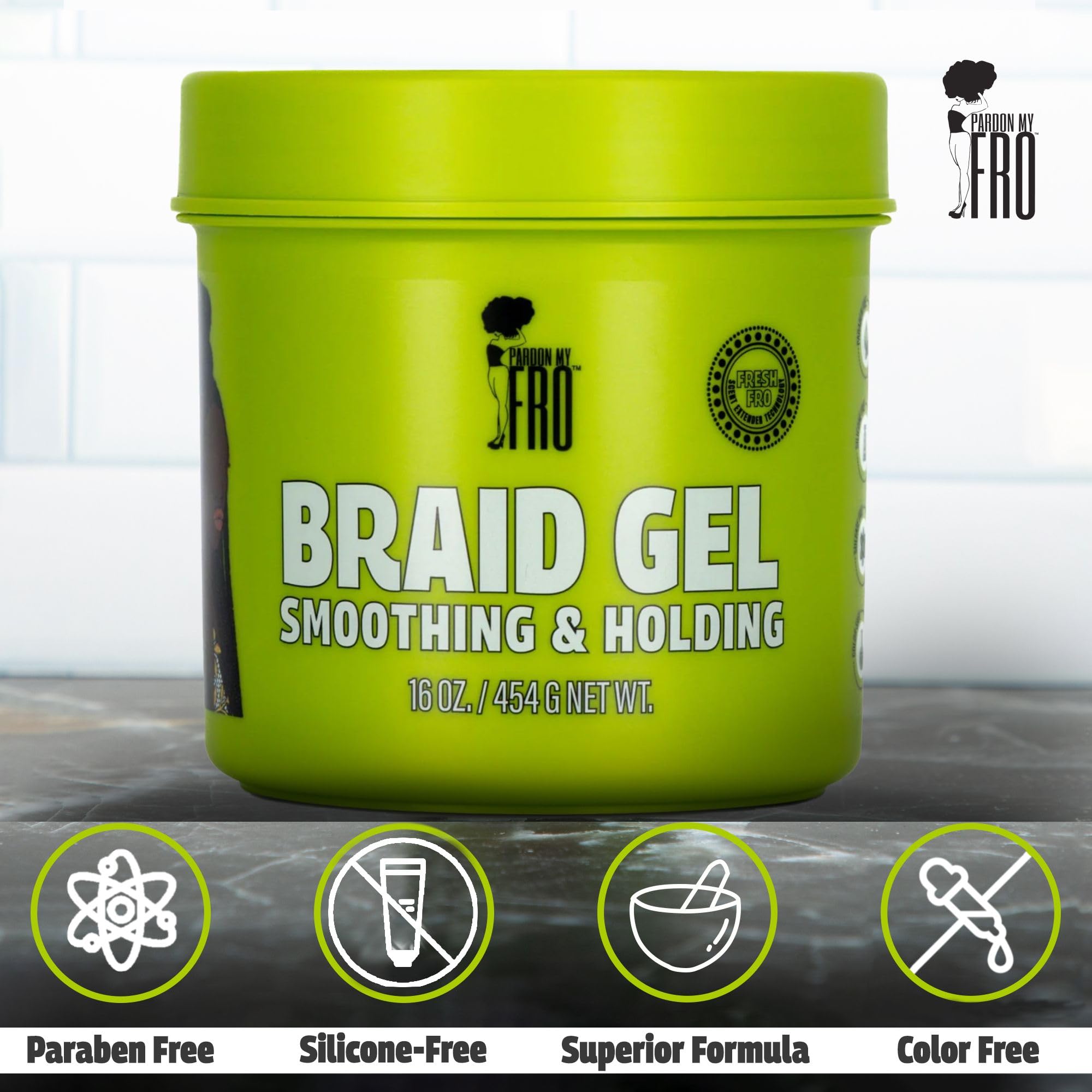 Pardon My Fro next to measuring cup showing 16 oz size for value