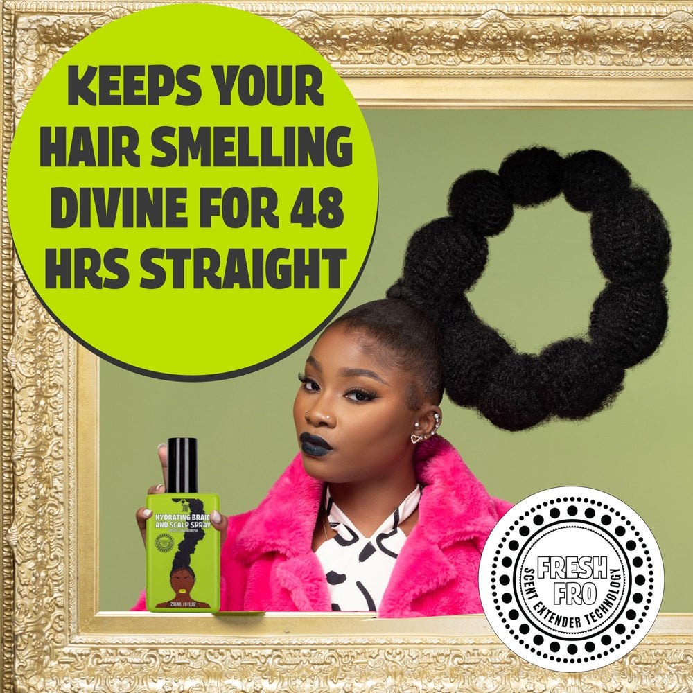 Pardon My Fro mist settling on braid texture to hydrate without residue