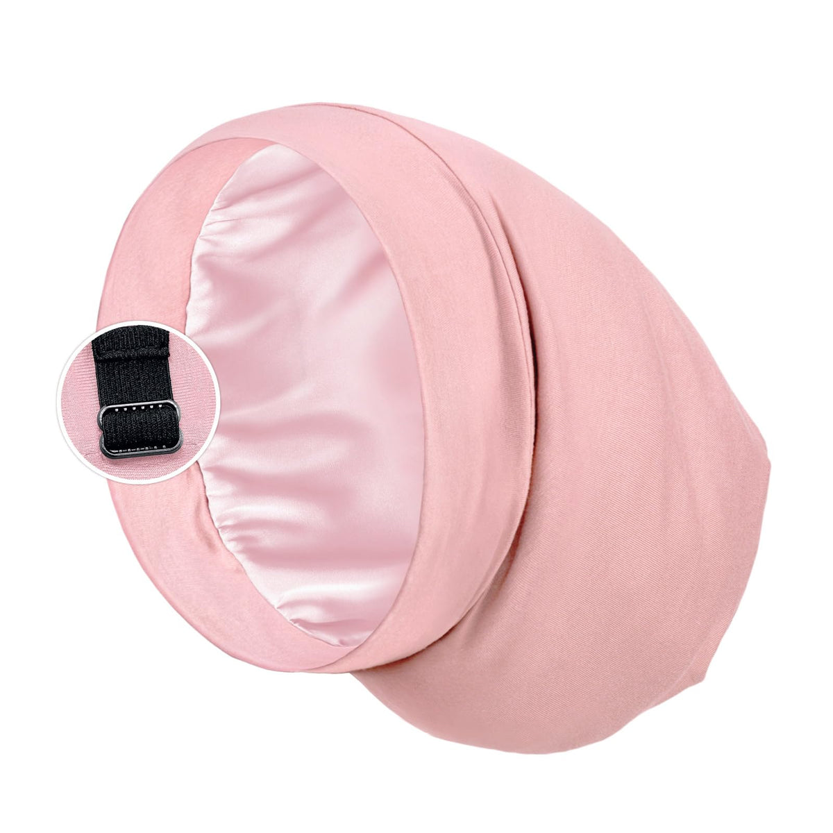 PARISBELLA front view pink bonnet showing stylish fit and secure hold