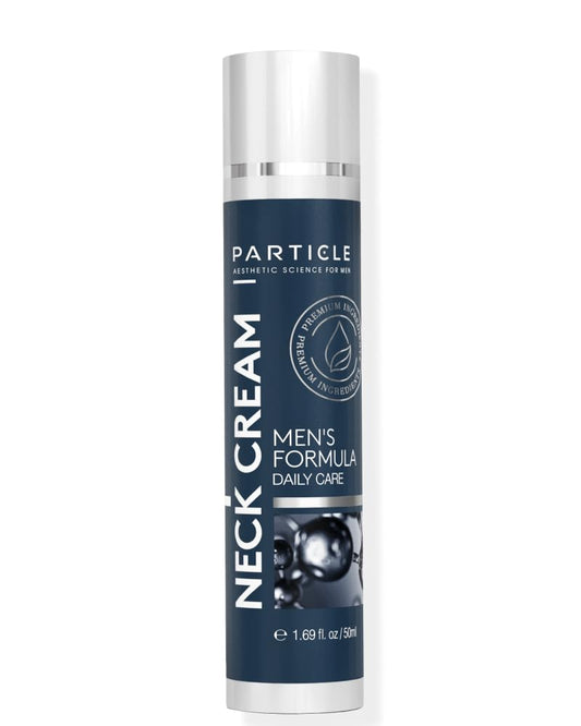 Particle neck cream front tube showing branding and convenient size for travel