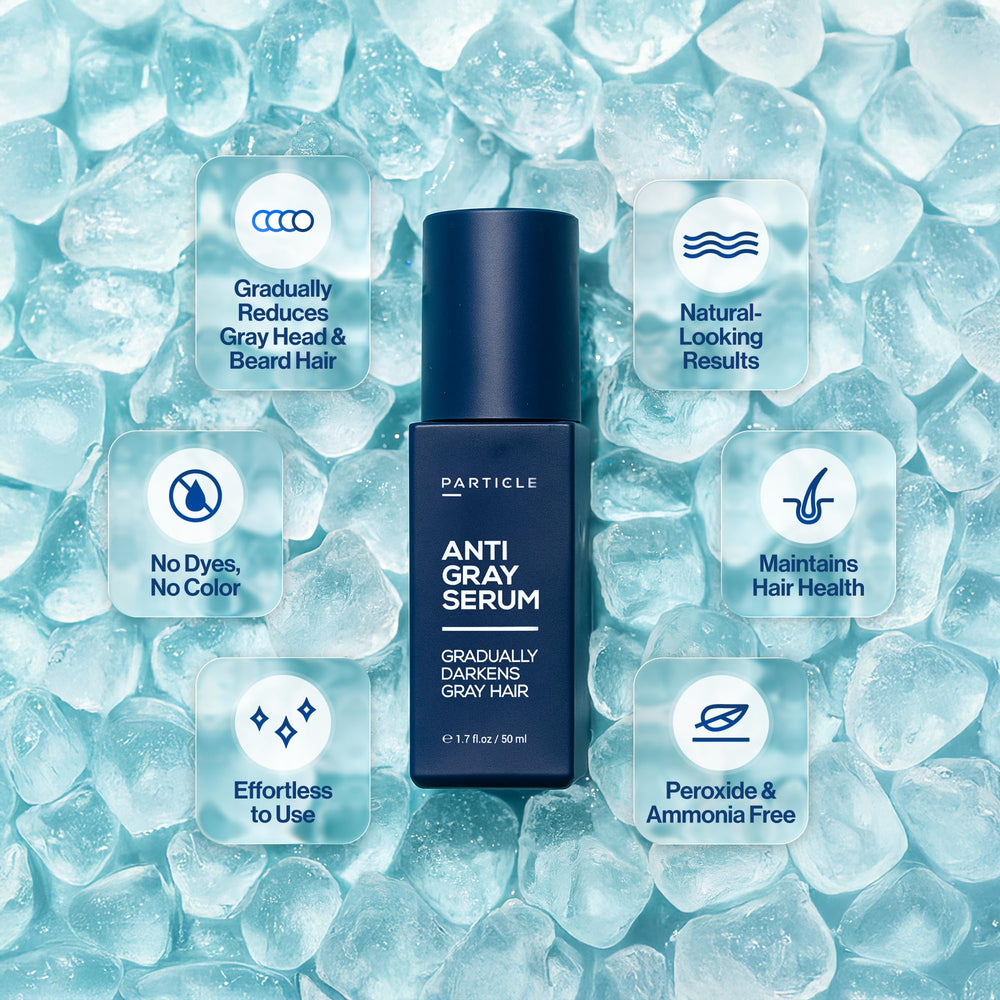 Particle serum dropper detail highlighting precise dosing and easy daily application