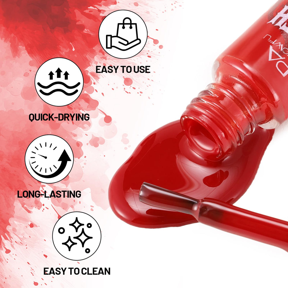 PASNOWFU red paint swiped on teeth showing opaque coverage