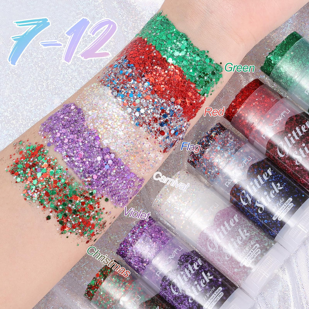 PASNOWFU festival lifestyle look wearing the glitter stick for bold party-ready sparkle