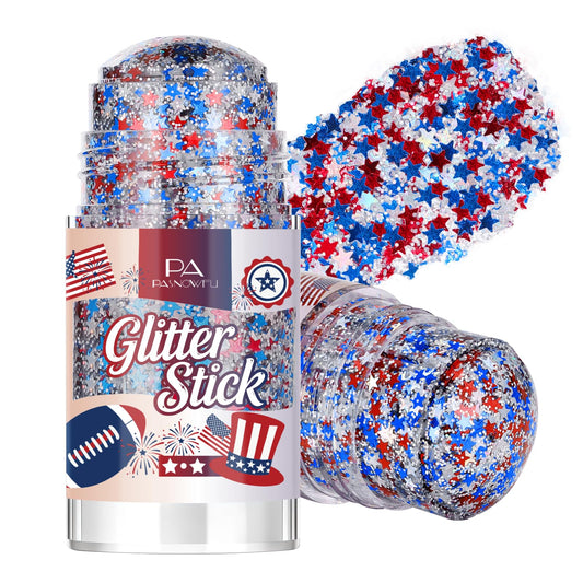 PASNOWFU front packaging showing patriotic glitter stick and benefits