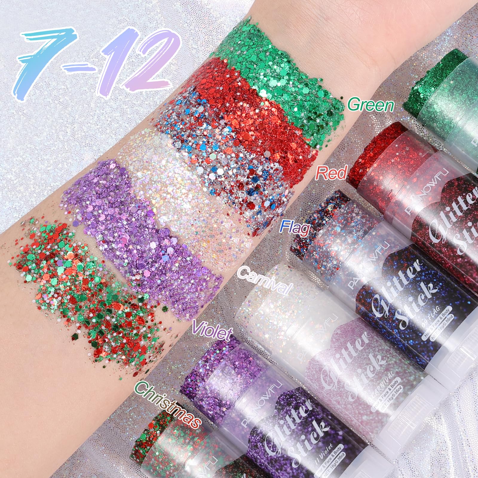 PASNOWFU model at festival wearing the glitter stick showing stage-ready sparkle and energy benefit