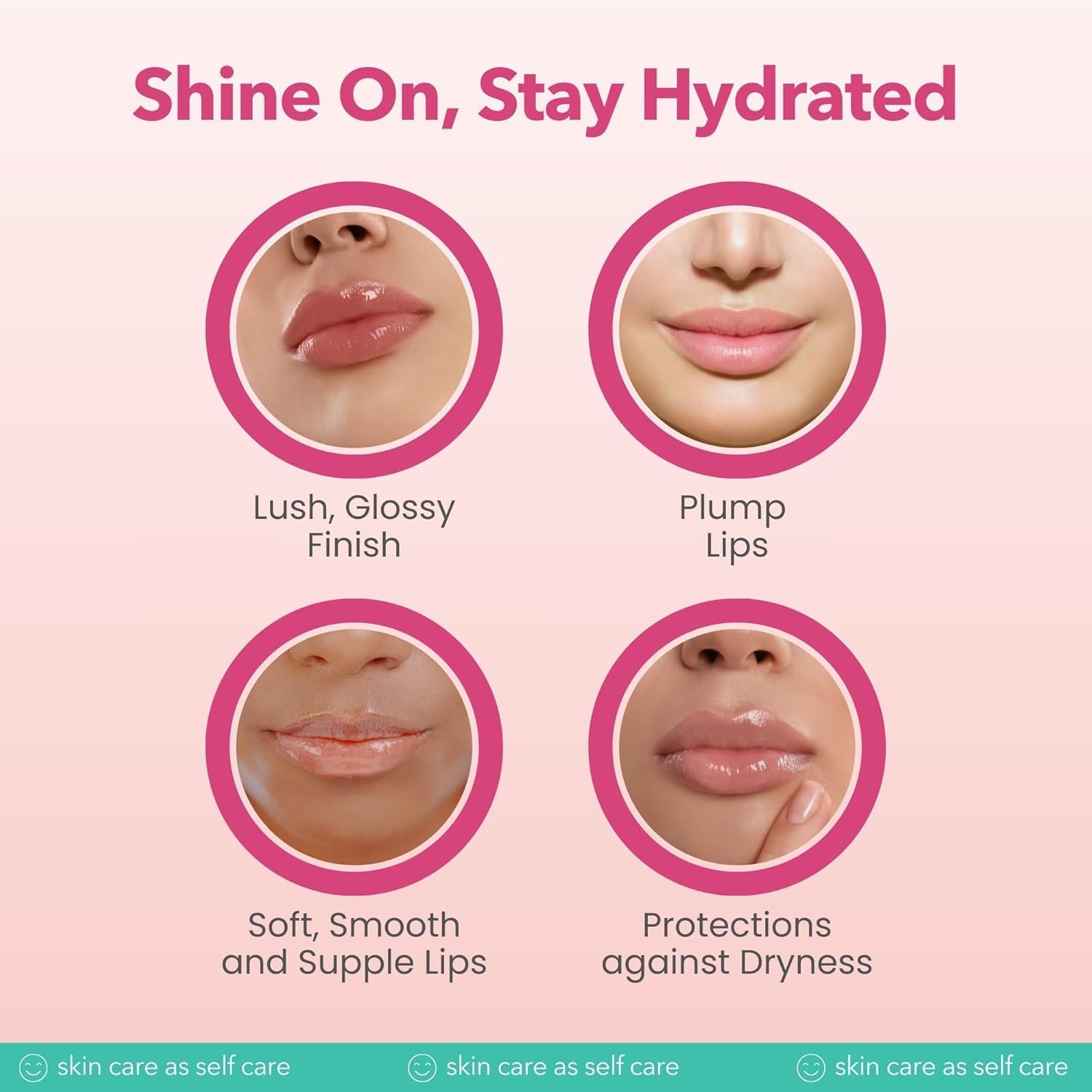 Patchology applied on lips showing clear shiny finish and smoothness