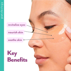 Patchology patches applied under eye demonstrating cooling de-puffing effect