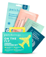 Patchology front packaging showing full travel kit and portability benefit