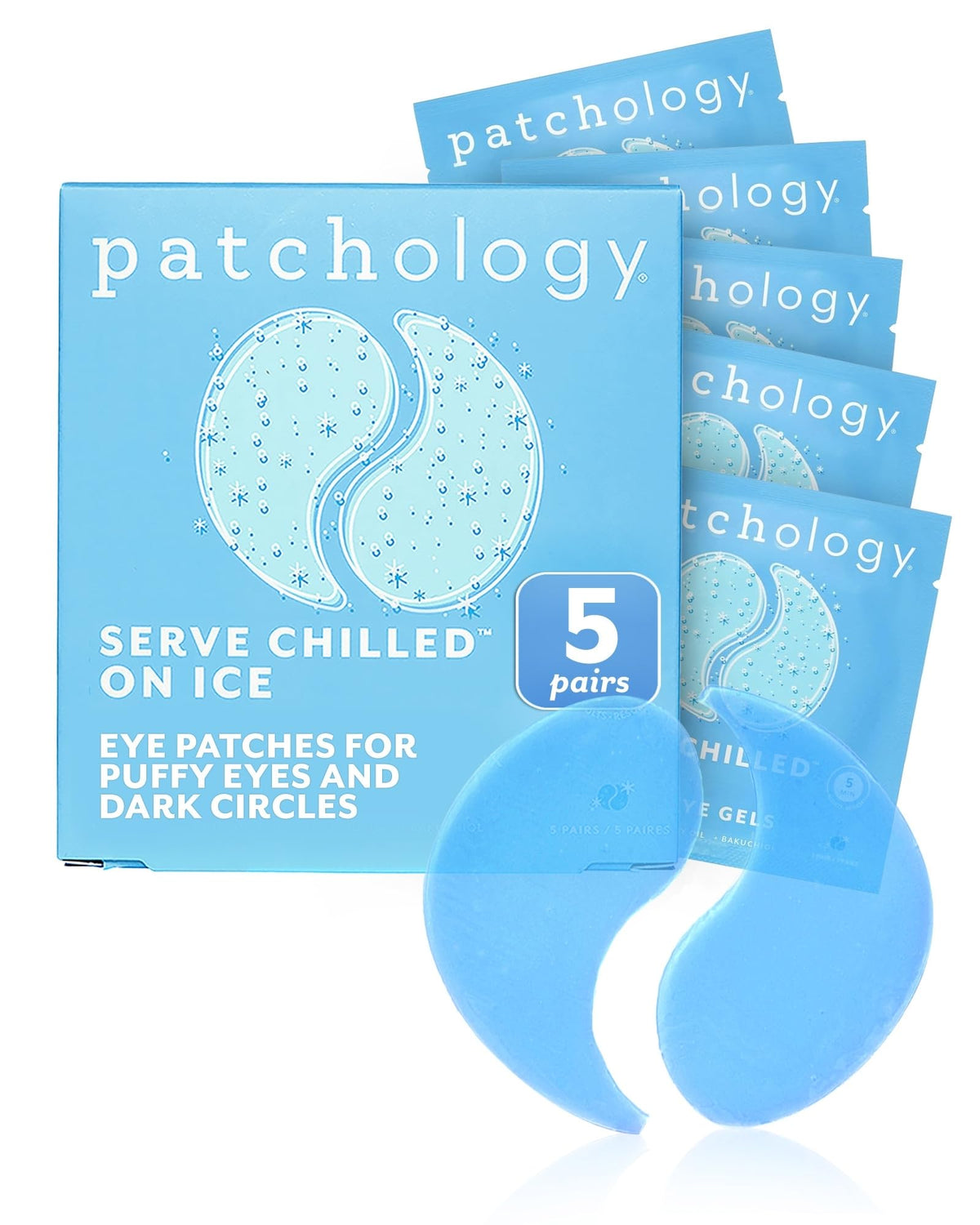 Patchology front packaging showing five pairs and product name for quick identification and trust