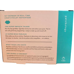 Patchology ingredients label highlighting hyaluronic acid, peptides, green tea benefits
