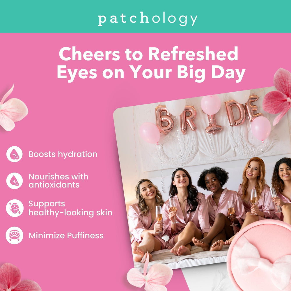 Patchology Rosé & Bubbly patch pair close-up showing cooling hydrogel and hydration