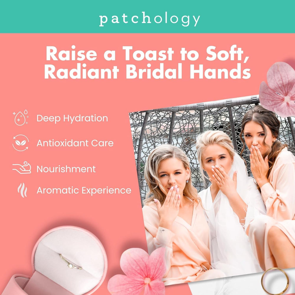 Strawberries and shea butter beside Patchology mask, emphasizes nourishing ingredients